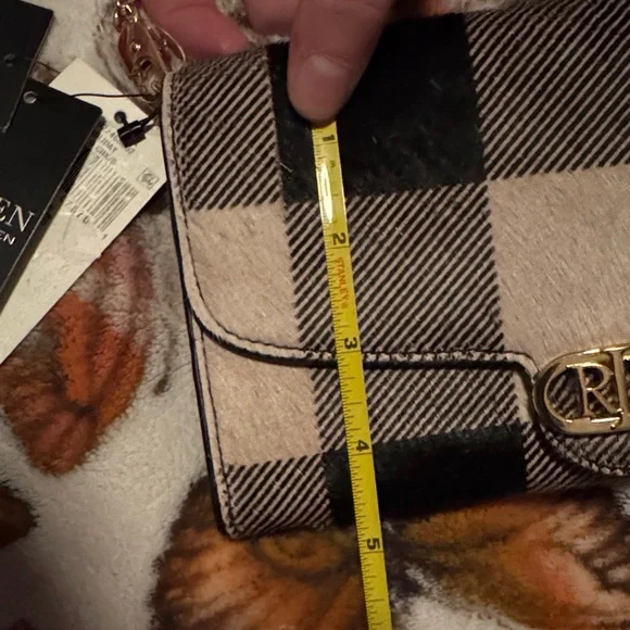Ralph Lauren Black and Cream Plaid Crossbody Buffalo check hair on hide wallet - Picture 12 of 15
